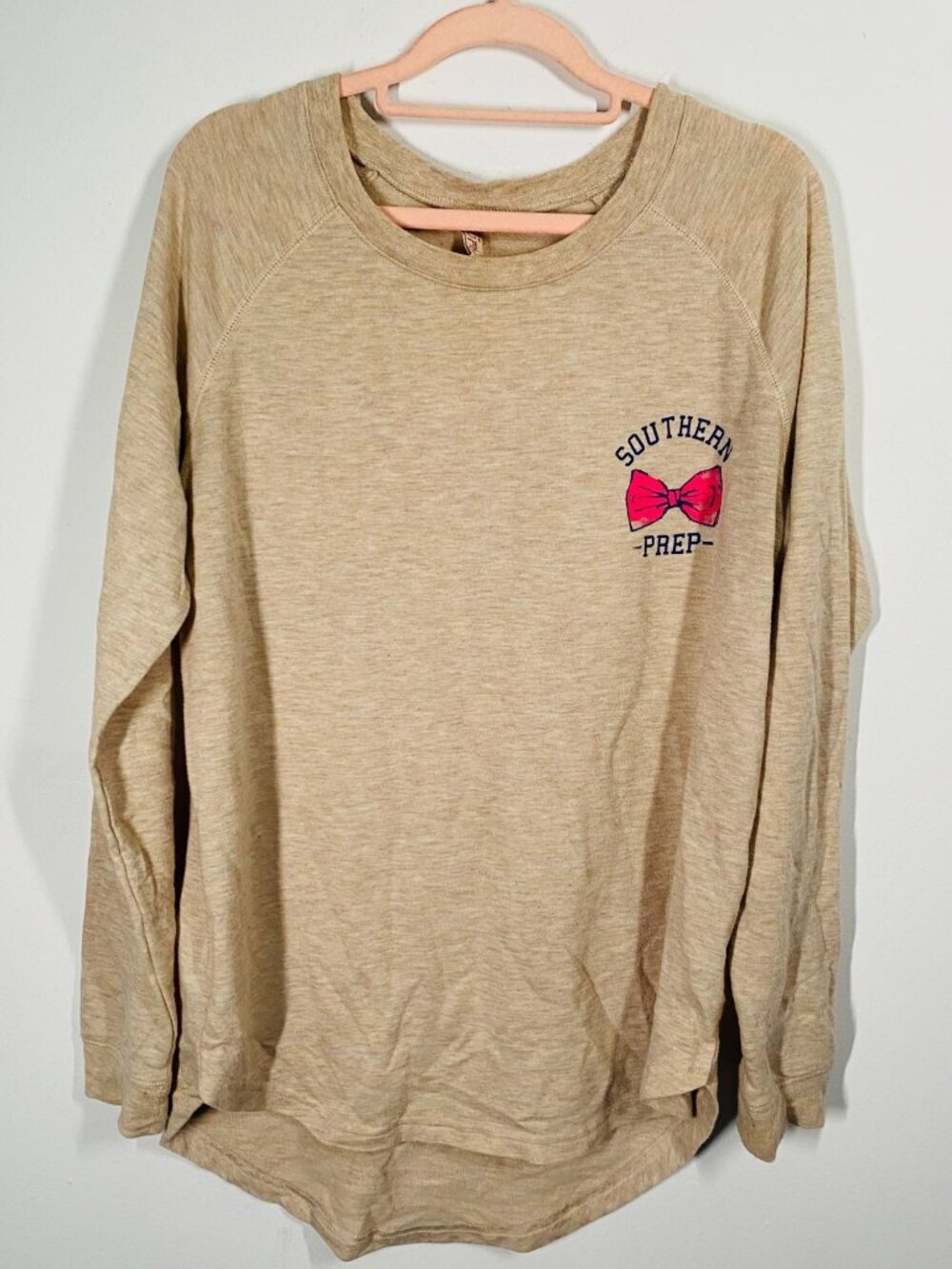 Red Camel Southern Prep Graphic Long Sleeve Shirt Small Beige Polyester Blend